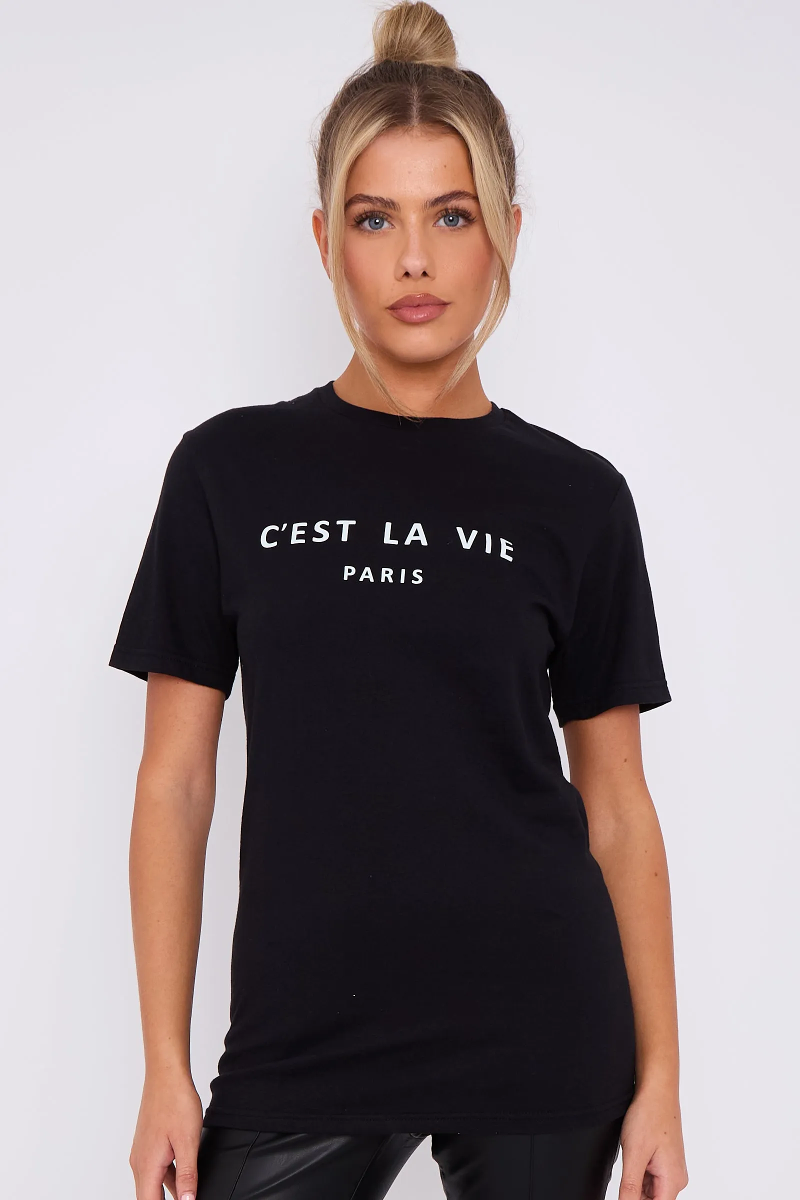 Black C’est La Vie Short Sleeve Round Neck T Shirt