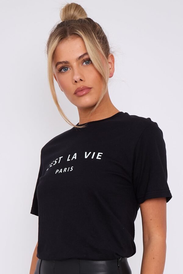 Black C'est La Vie Short Sleeve Round Neck T Shirt - Image 2