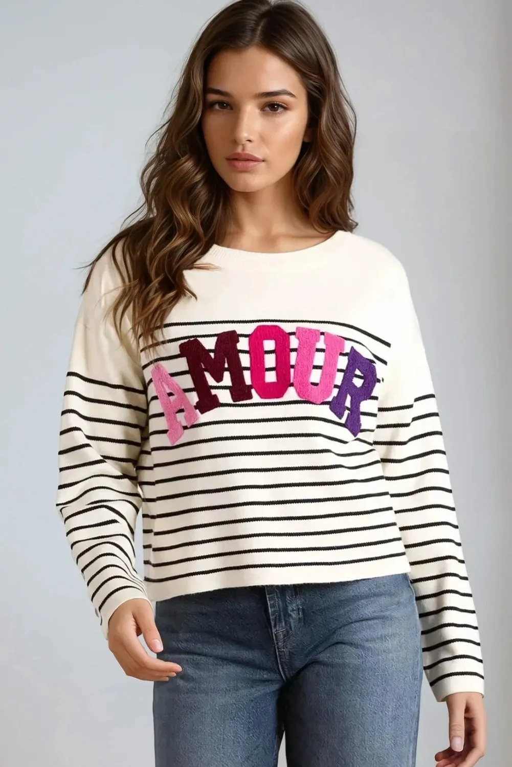 Stone ‘Amour’ Stripe Jumper