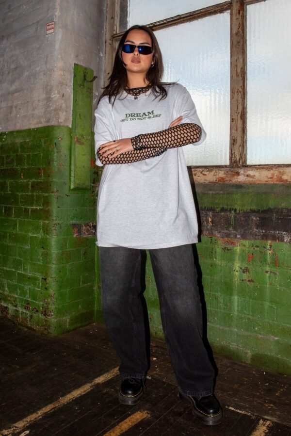 Short Sleeved T-shirt in Ash Grey With Futuristic Logo Print - Image 4