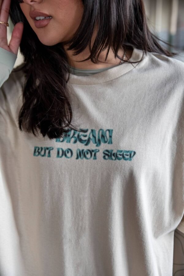 Short Sleeved T-Shirt in Sand With Cursive Logo Print - Image 2