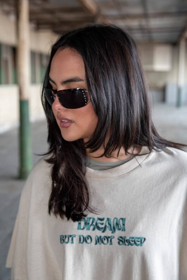 Short Sleeved T-Shirt in Sand With Cursive Logo Print - Image 3