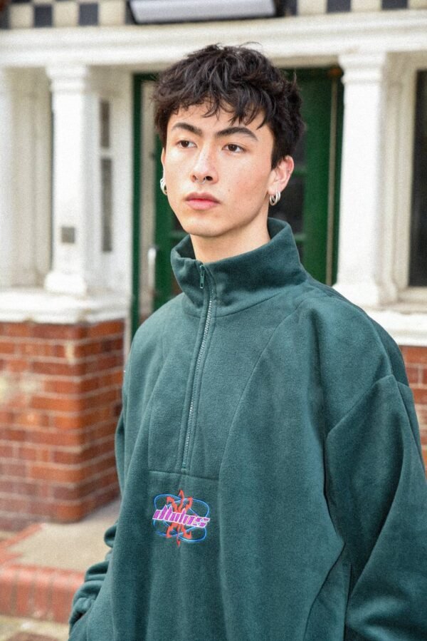 Fleece in Forest Green with Futuristic Logo Embroidery - Image 3
